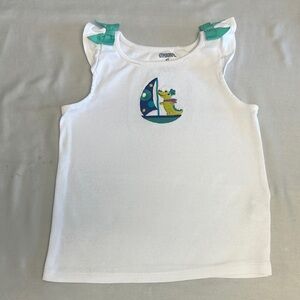 Gymboree White Cotton Tank Top with Green green bows and embroidered design